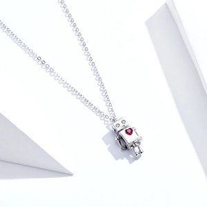 925 Sterling Silver Heart Robot Necklace